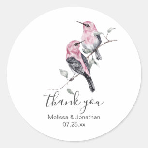 Pink and Gray Hummingbird Wedding Danke Runder Aufkleber