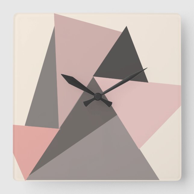 Pink and Gray Mid-century Modern Geometric   Quadratische Wanduhr (Vorderseite)