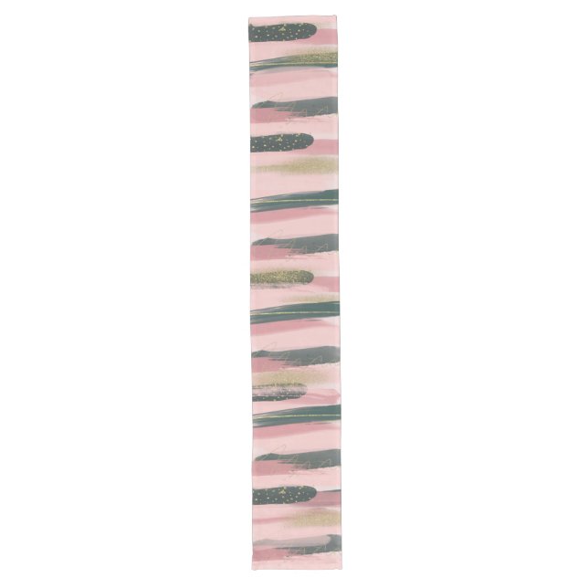 Pink and Green Brushstroke Christmas Table Runner Großer Tischläufer (Vorderseite)