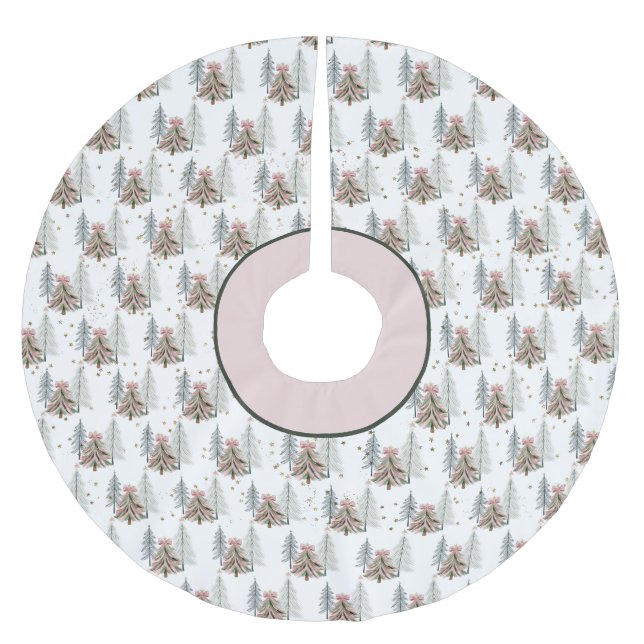 Pink and Green Brushstroke Christmas Tree Skirt Polyester Weihnachtsbaumdecke (Vorderseite)