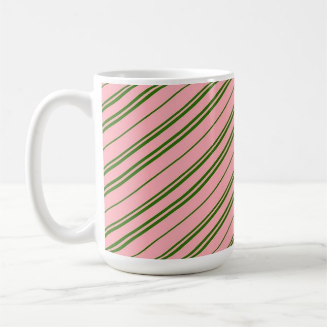 Pink and Green Candy Cane Stripes  Kaffeetasse (Links)