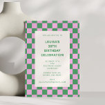 Pink and Green Checkerboard 30th Birthday Party Einladung<br><div class="desc">This modern birthday party invitation features a bold pink and green checkerboard border with clean, minimal typography in the center. The playful color palette and graphic pattern give it a fun retro feel that’s perfect for a stylish 30th birthday celebration. Ideal for hosting a dinner party, cocktail night, or birthday...</div>