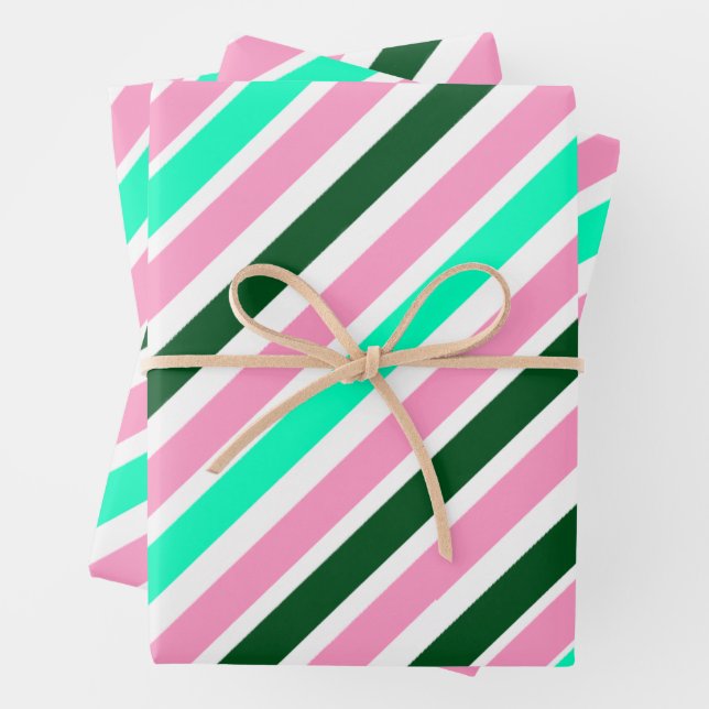 Pink and Green Christmas Candy Stripes  Geschenkpapier Set (Beispiel)