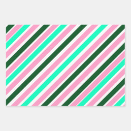 Pink and Green Christmas Candy Stripes  Geschenkpapier Set