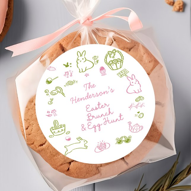 Pink and Green Easter Brunch and Egg Hunt Party Runder Aufkleber (Von Creator hochgeladen)