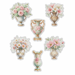 Pink and Green Floral Vase Sheet of Stickers Aufkleber