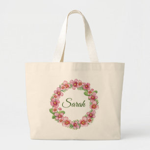 Pink and Green Floral Wreath personalized Jumbo Stoffbeutel
