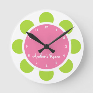 Pink and Green Flower Kid's Bedroom Runde Wanduhr
