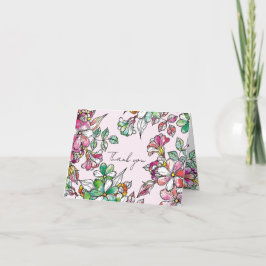 Pink and green flowers dankeskarte