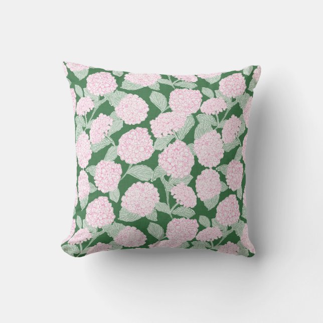 Pink and Green Hydrangea Floral Kissen (Vorderseite)