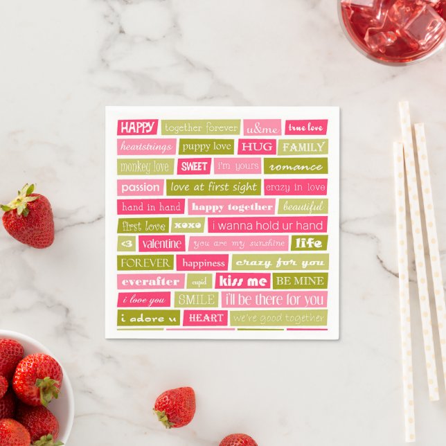 Pink and Green Love Letter Typography Squares Serviette (Beispiel)