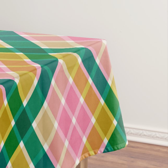 Pink and Green Modern Plaid Christmas Pattern Tischdecke (Beispiel)