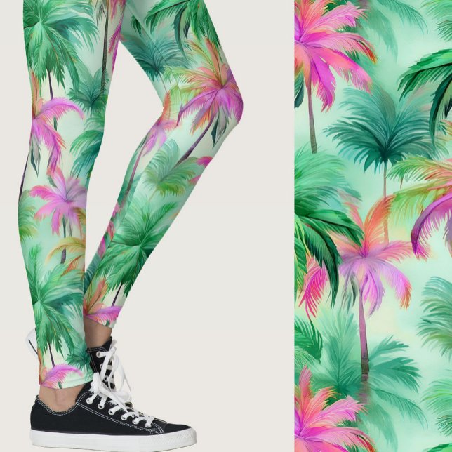 Pink and Green Palm Trees Tropical Patterned Leggings (Von Creator hochgeladen)