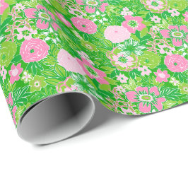 Pink and Green Preppy Palm Beach Floral Geschenkpapier