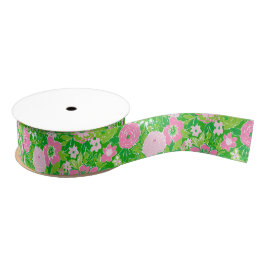 Pink and Green Preppy Palm Beach Floral Ripsband