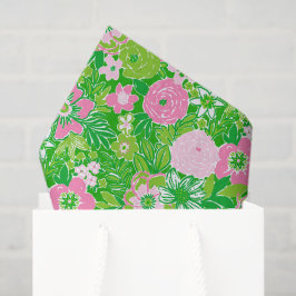 Pink and Green Preppy Palm Beach Floral Seidenpapier