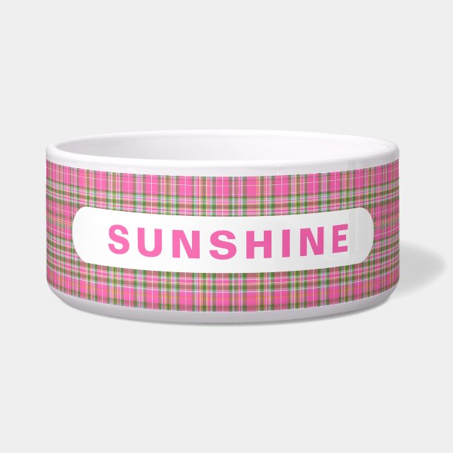 Pink and Green Tartan Plaid Dog Name Napf (Vorderseite)