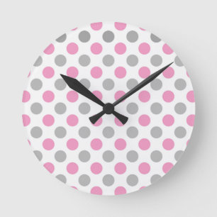 Pink and grey polka dots pattern runde wanduhr