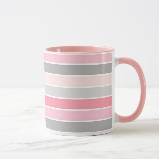Pink and Grey Stripes Tasse (Rechts)