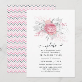 Pink and Imitate Foil Silver Floral Wedding Update Einladung