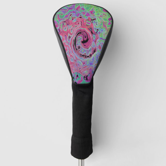 Pink and Lime Green Groovy Abstract Retro Swirl Golf Headcover (Vorderseite)