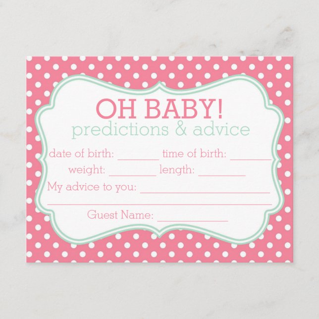 Pink and Mint Polka Dot Predictions & Advice Card Hinweiskarte (Vorderseite)