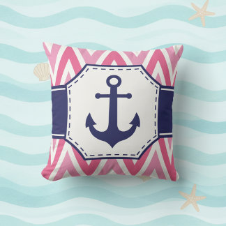 Pink and Navy Anchor Throw Pillow Kissen
