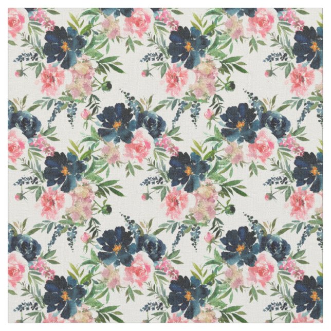 Pink and Navy Blue Floral Fabric Stoff (Nahaufnahme)
