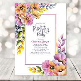 Pink and Orange Floral Any Age Birthday Party Einladung