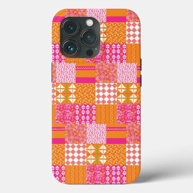 Pink and orange floral patchwork Phone cover (Rückseite)