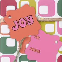 Pink and Orange Joy Retro 1970s Lettering Geschenkanhänger