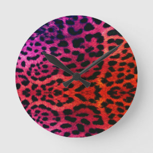 pink and orange large leopard print runde wanduhr