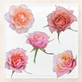 Pink and Orange Rose Glass Coaster Glasuntersetzer