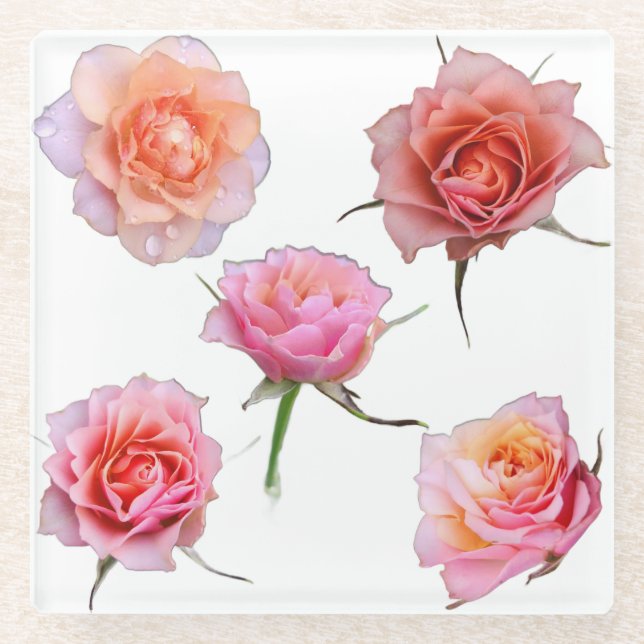 Pink and Orange Rose Glass Coaster Glasuntersetzer (Vorderseite)