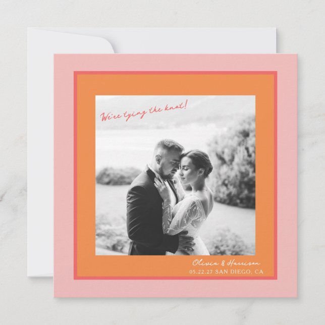 Pink and Orange Summer Wedding Save the Date Einladung (Vorderseite)