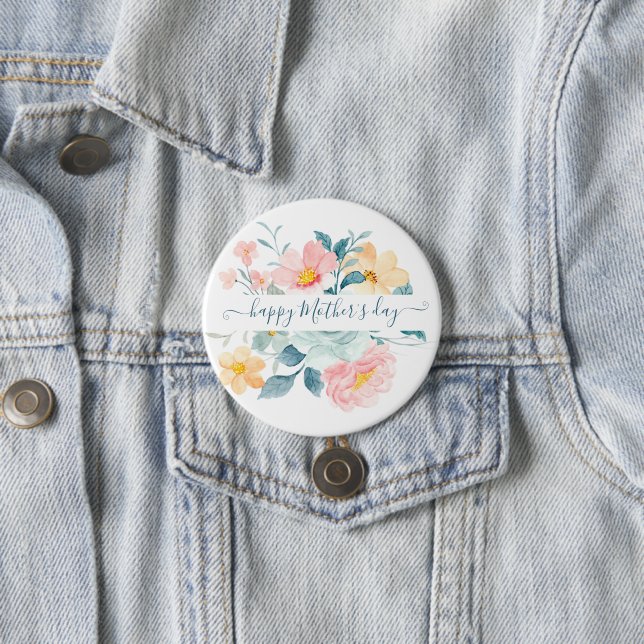 Pink and orange watercolor floral personalized button (Beispiel)
