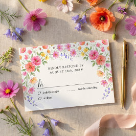 Pink and Orange Wildflower Wedding RSVP Card Karte