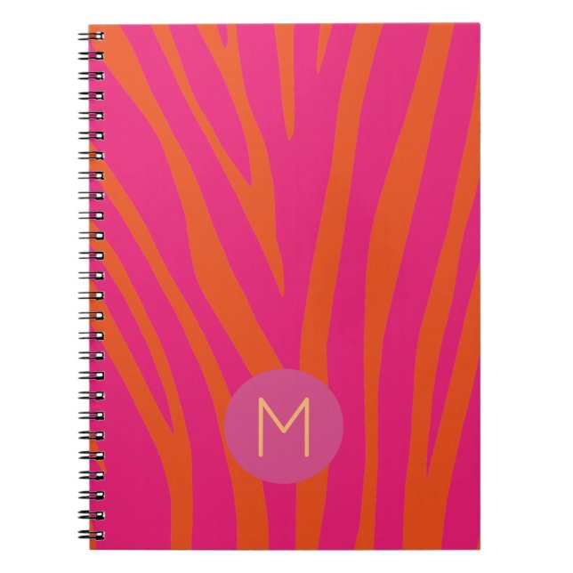 Pink and Orange Zebra Stripes Modern Monogram Notizblock (Vorderseite)