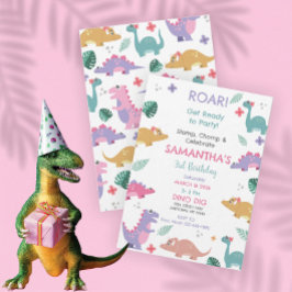 Pink and Pastel Girls Dinosaur Birthday Invitation Einladung