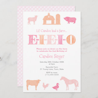 Pink and Peach EIO Farm Geburtstagsparty für Mädch Einladung
