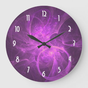 Pink and Purple Abstract Fractal with Circles Große Wanduhr