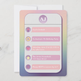 Pink and Purple Cell Phone Kid's Birthday Party Einladung