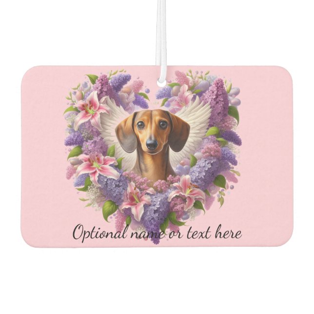 Pink and Purple Dachshund Floral Heart Autolufterfrischer (Vorderseite)