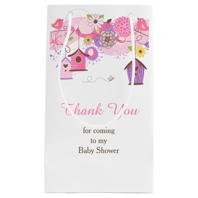 Pink and Purple Floral Bird Cages Baby Thank You Kleine Geschenktüte (Vorderseite)