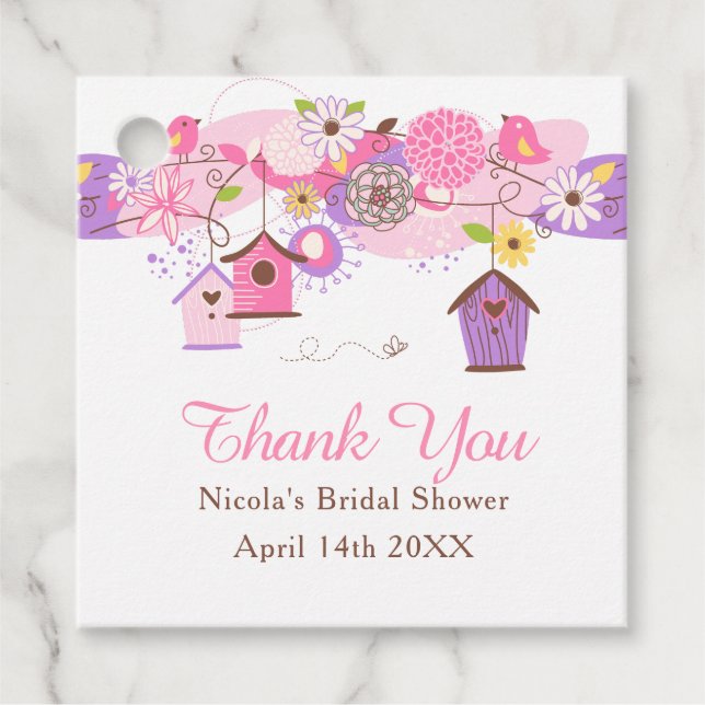 Pink and Purple Floral Bird Cages Bridal Shower Geschenkanhänger (Vorderseite)