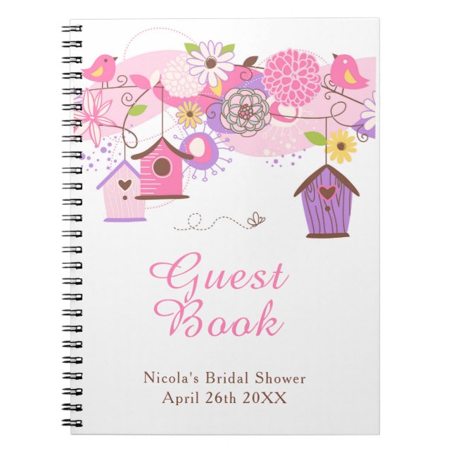 Pink and Purple Floral Bird Houses Bridal Shower Notizblock (Vorderseite)