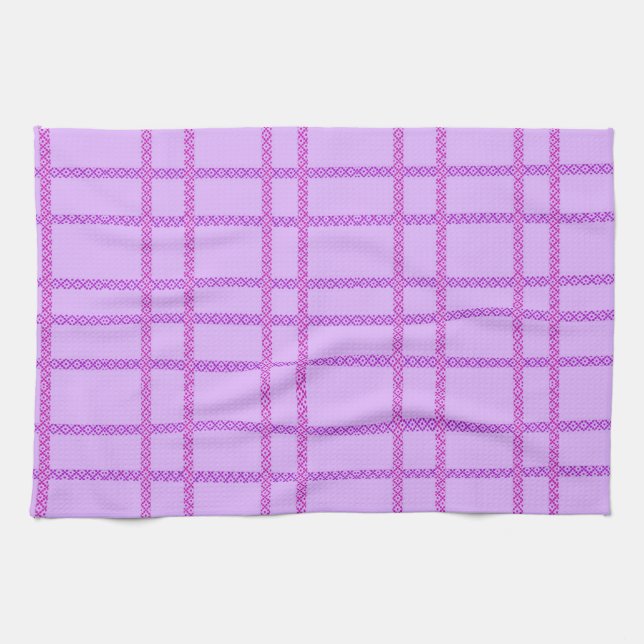 Pink and purple flower checkered pattern geschirrtuch (Horizontal)