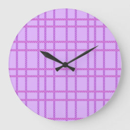 Pink and purple flower checkered pattern große wanduhr
