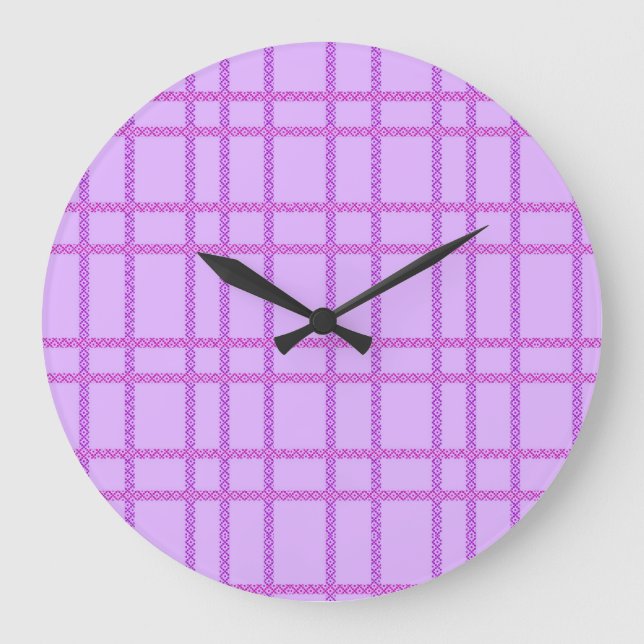 Pink and purple flower checkered pattern große wanduhr (Vorderseite)