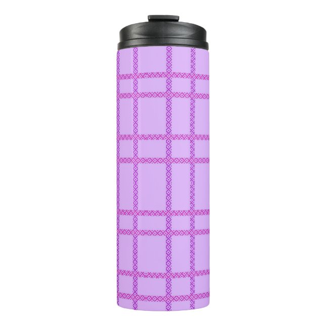 Pink and purple flower checkered pattern thermosbecher (Vorderseite)